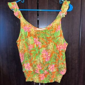 NWT Rose+Olive Floral Orange and Green Women's Top